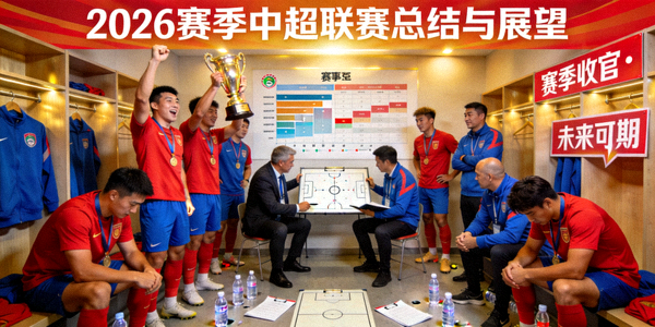 2026赛季中超联赛总结与展望场景，球员与教练团队在赛季末的庆祝与反思时刻