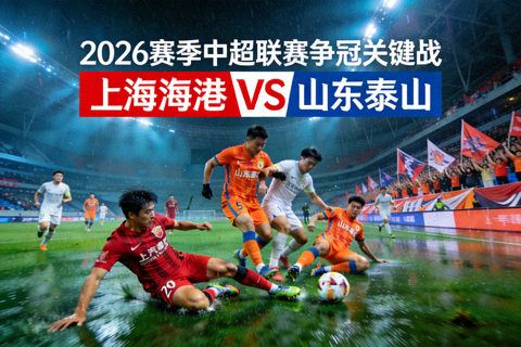 2026赛季中超联赛争冠白热化场景，上海海港与山东泰山球员在关键比赛中激烈拼抢