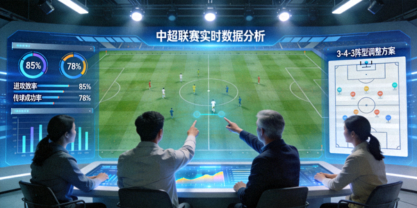 中超联赛数据分析场景，教练团队通过数据平台分析比赛数据进行战术调整